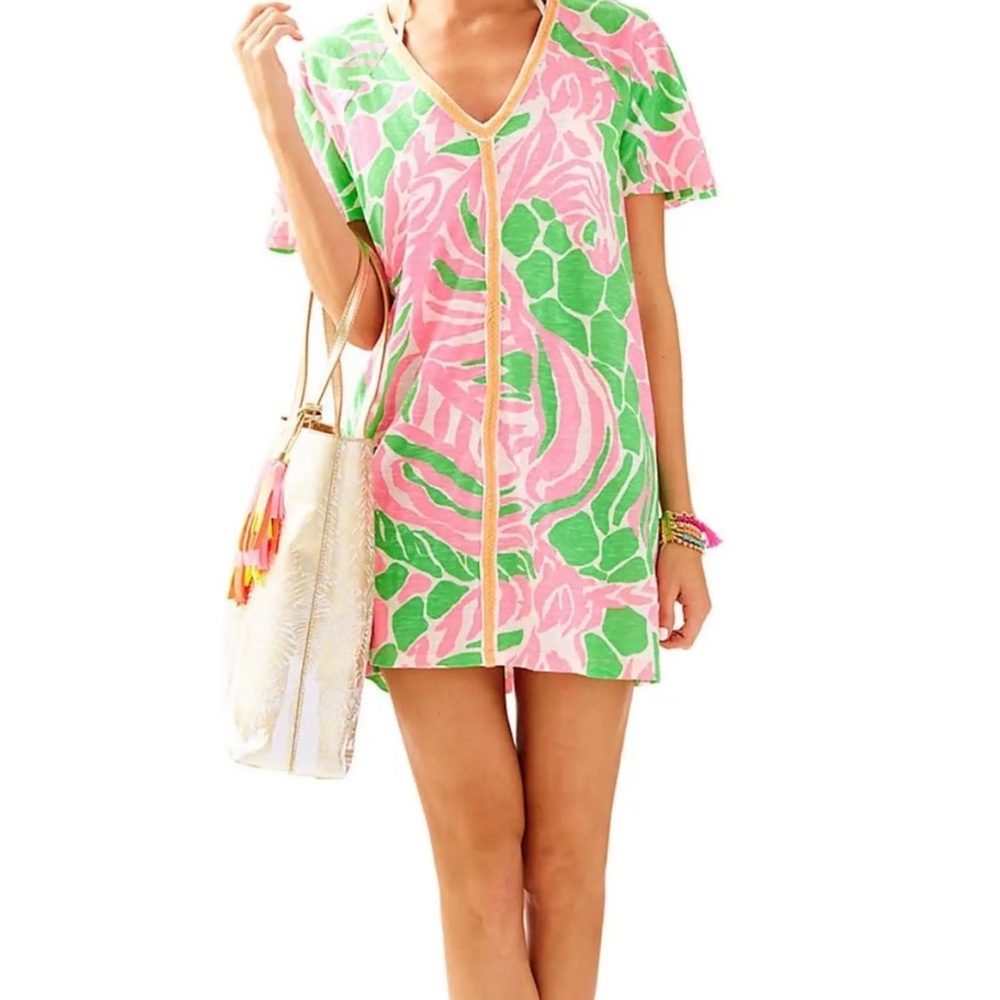 Lilly Pulitzer Pink and Green V‑Neck Floral Shift Dress - Picture 2 of 7